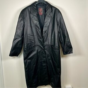 Good Condition - Vintage Women’s Long Black Leather Coat- Large